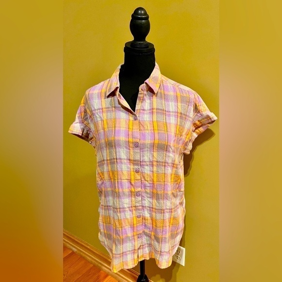 Beachlunchlounge NWT blouse Size Small cotton preppy plaid Gardencore Cabincore - Picture 1 of 12